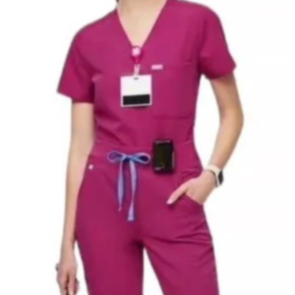 Catarina One-Pocket Scrub Top- Raspberry